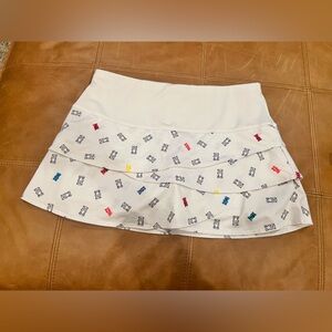 Lucky in Love White Layered Tennis Skort with Red, Blue, Yellow & Green Accents
